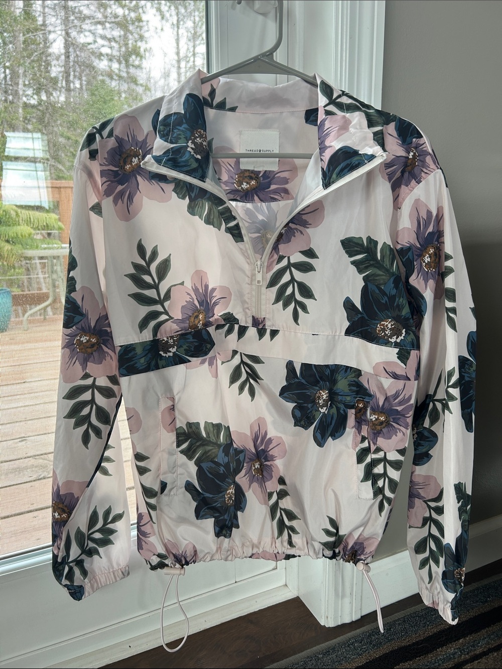 Thread & Supply Pink Floral Anorak Jacket with Blue and Green Accents